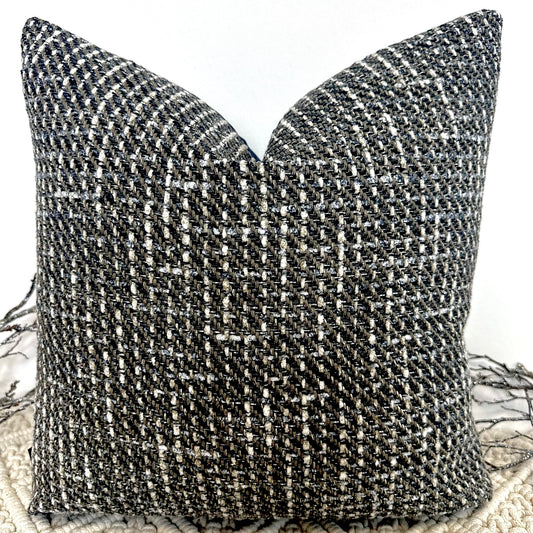 The Navy Woven and ROMO Velvet Cushion - 16” x 16”