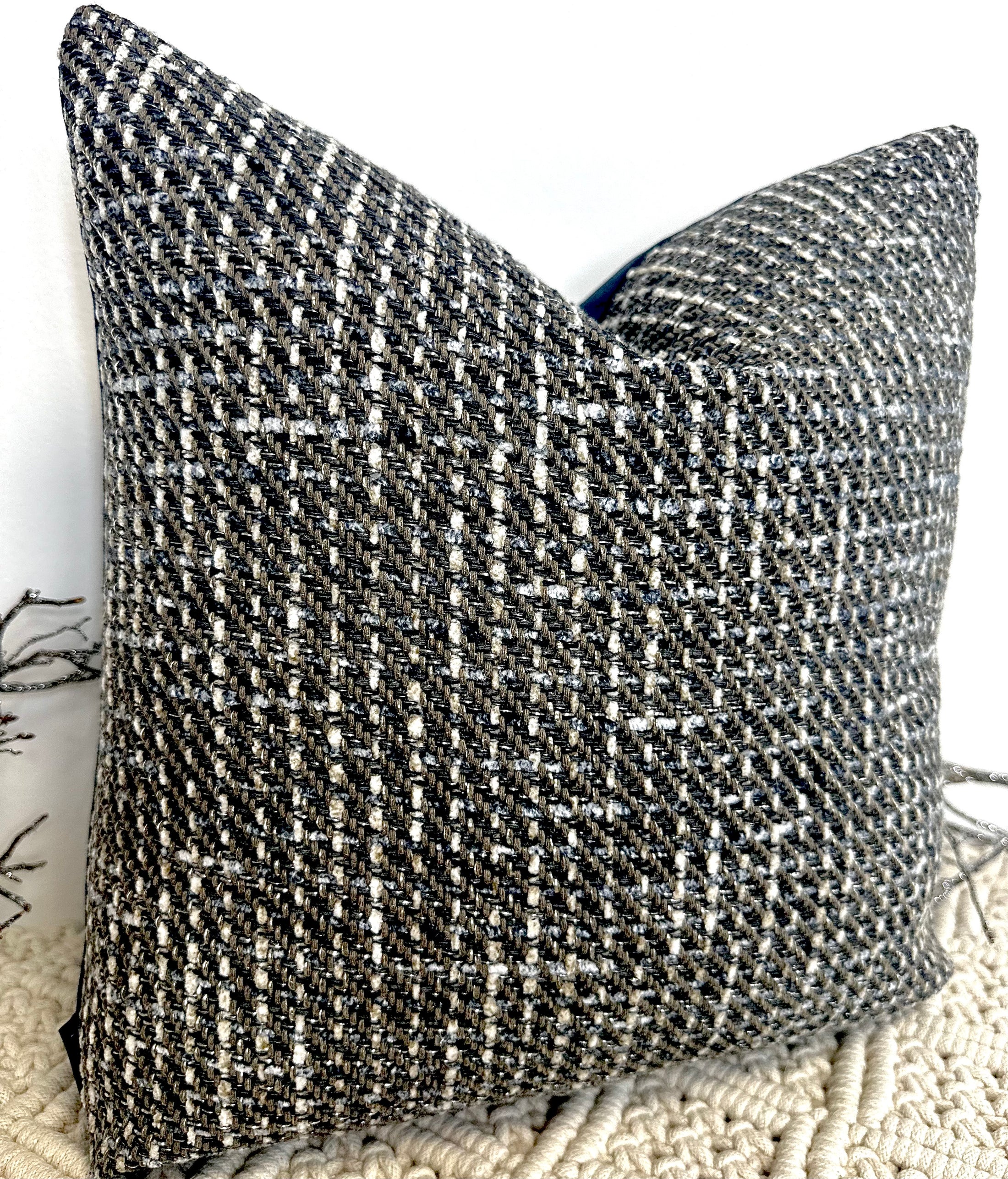 The Navy Woven and ROMO Velvet Cushion - 16” x 16”
