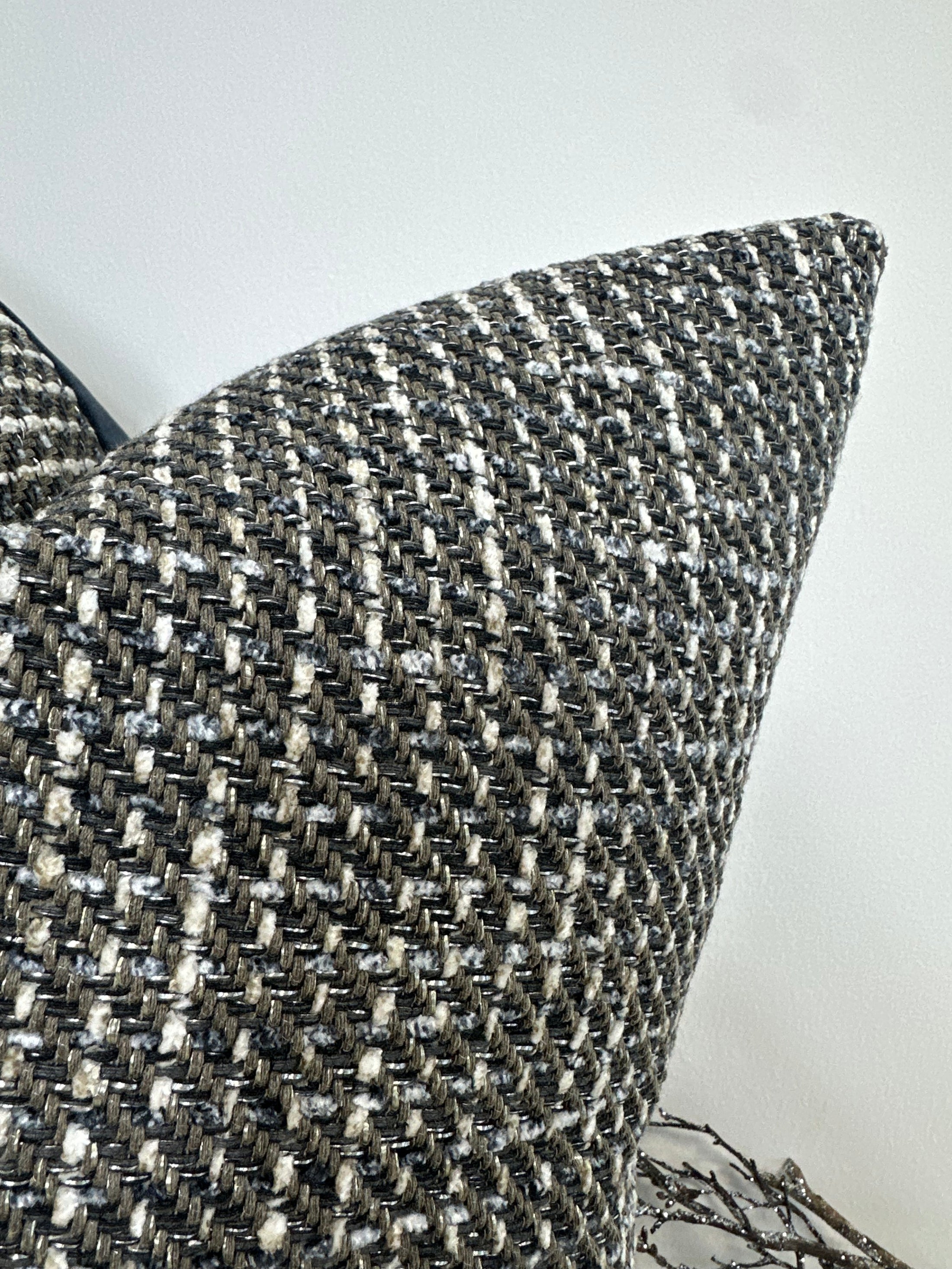 The Navy Woven and ROMO Velvet Cushion - 16” x 16”