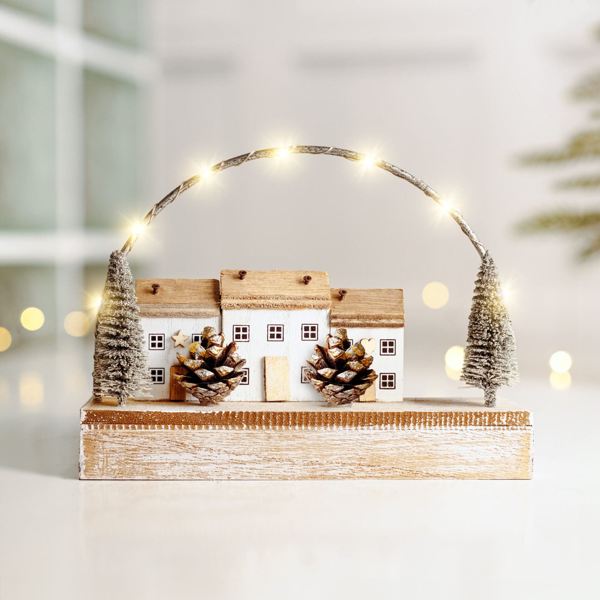 Festive Wooden LED Christmas Village Scene