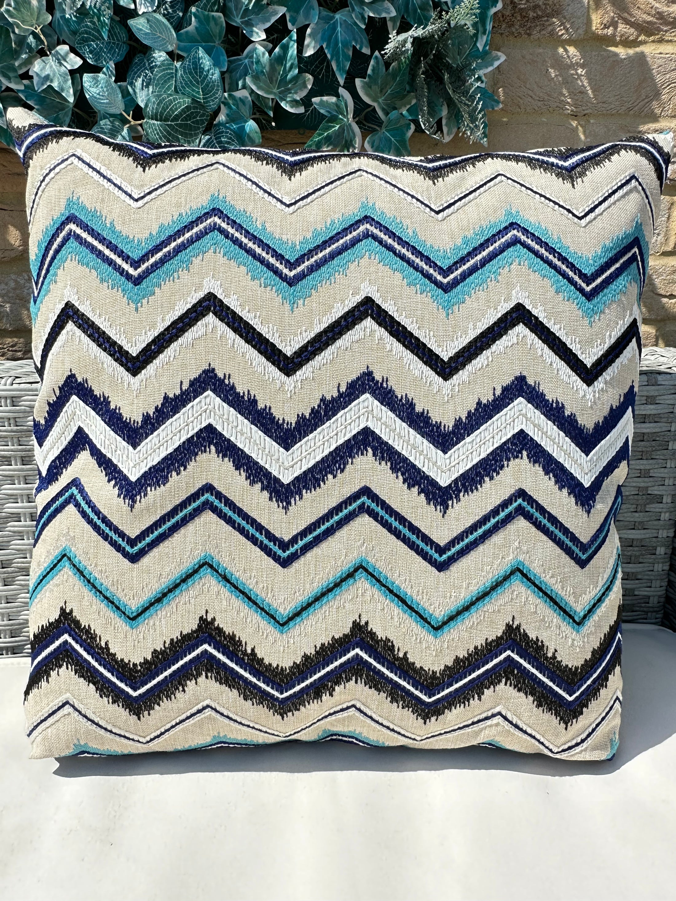 The Couture Cushion - The Outdoor Blue Zig Zag - Style No. 67