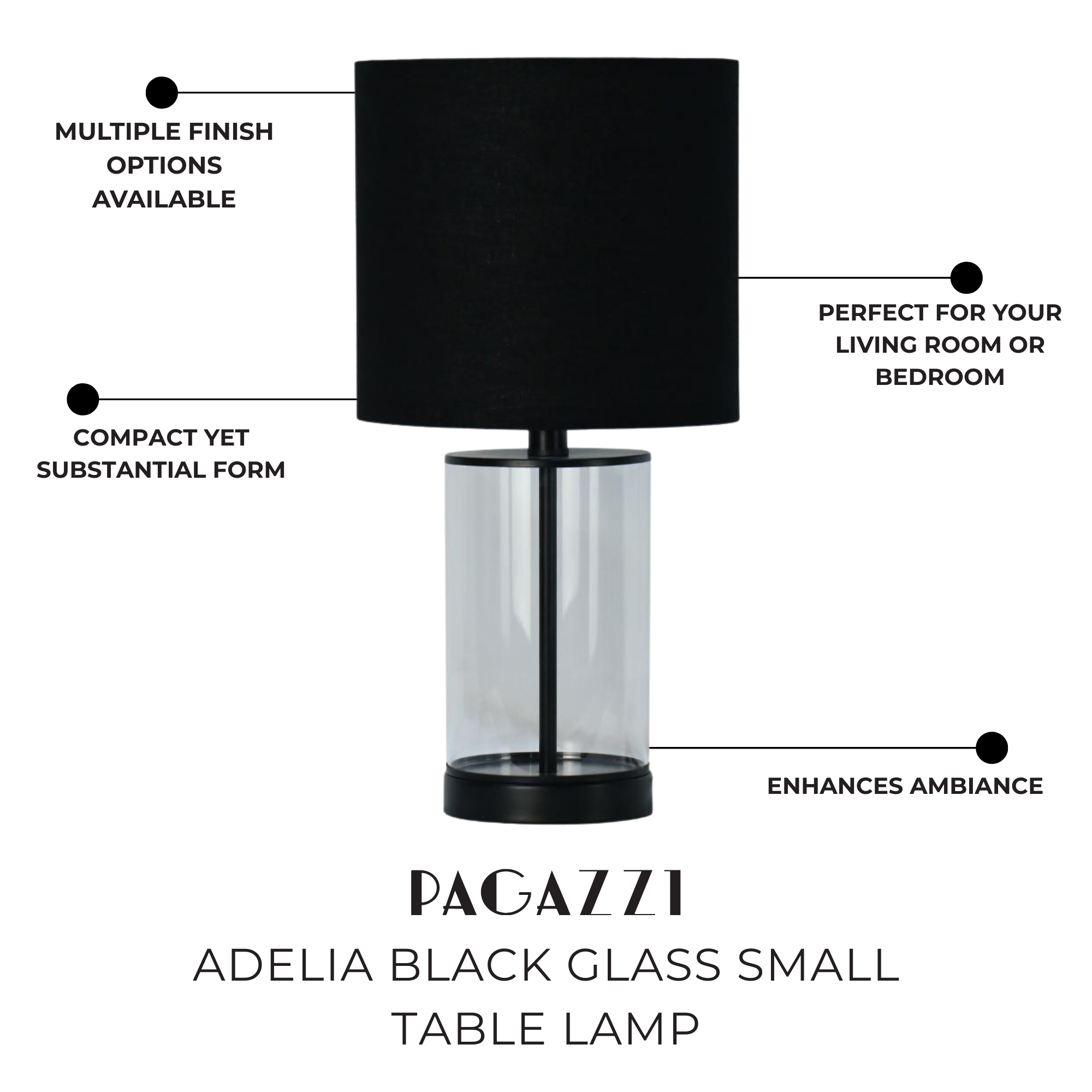 Adelia Black Glass Small Table Lamp