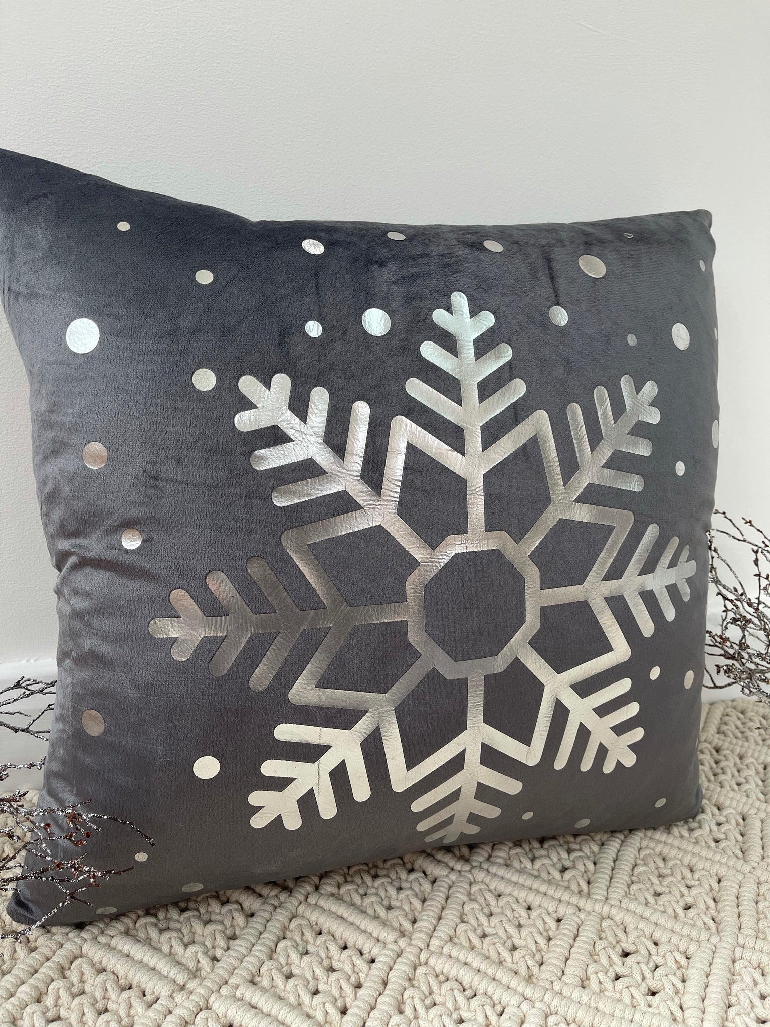 The Grey Snowflake Christmas Soft Velvet Cushion The Couture