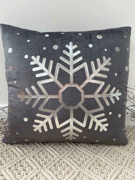 The Grey Snowflake Christmas Soft Velvet Cushion
